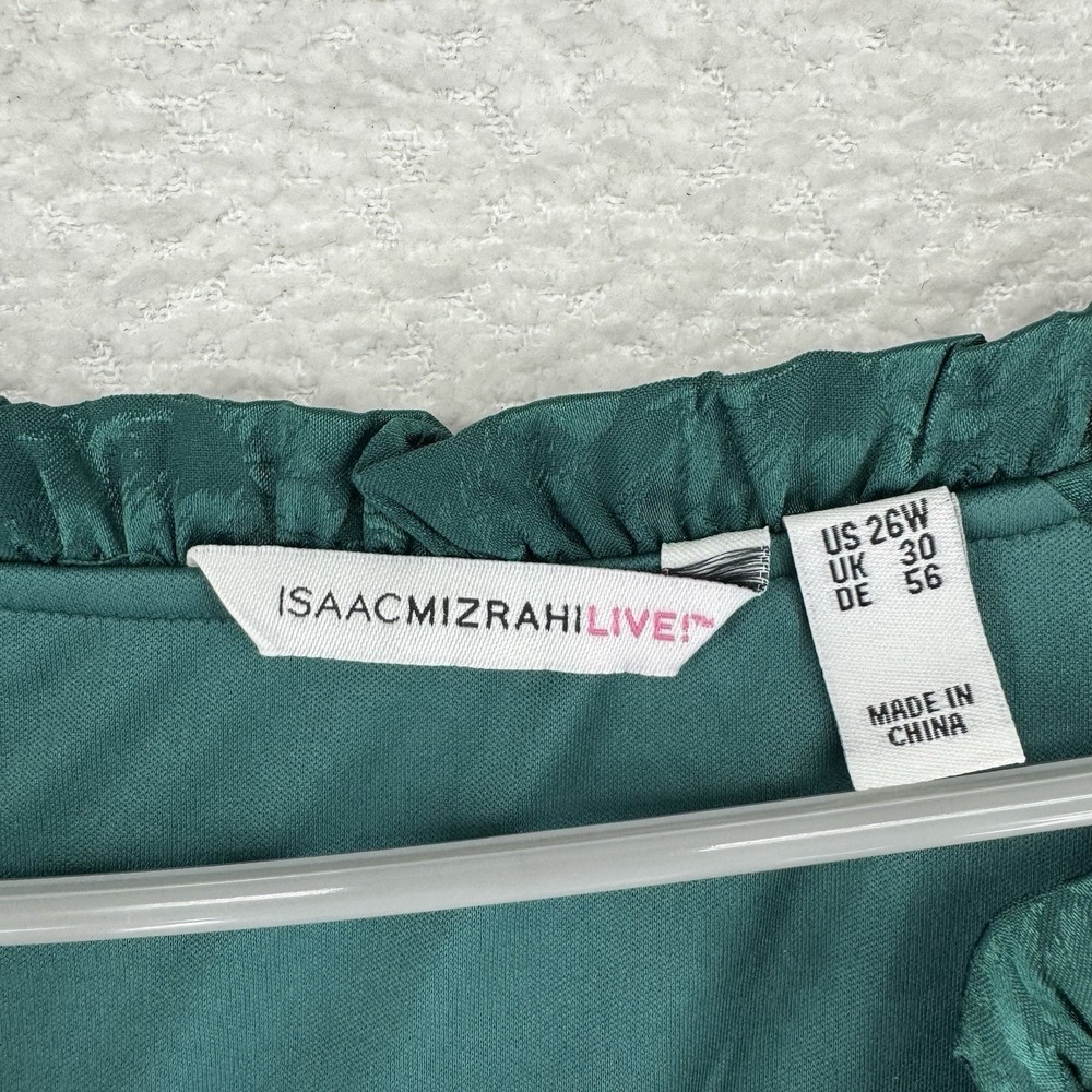 Isaac Mizrahi Live! Stretch Jacquard Shirred Peplum Blouse Top 26W Green - Picture 6 of 10
